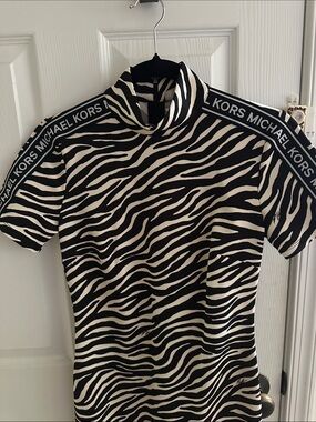 Michael Kors Black and White Zebra Print Logo Tape Dress